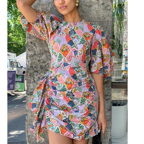 NEW $425 RHODE PIA SHIRRED MINI DRESS IN MULITCOLOR WALLFLOWER PRINT SIZE M - Picture 1 of 9